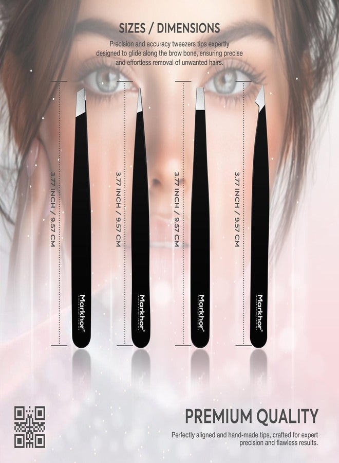 مارخور مجموعة ملاقط الحواجب MARKHOR® Black Majesty للنساء لإزالة شعر الوجه والشظايا والشعر النامي تحت الجلد، ملاقط احترافية مدببة ومائلة للحواجب، ملاقط دقيقة للحواجب - Image 2